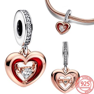 Shiny 925 Silver Two -Tone Radiant Heart Dangle Charm New 2023 Fit Fashion Bracelet Silver 925 Original Charm For Jewelry Making