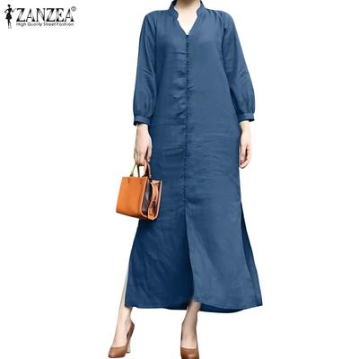 Rochie lungă casual de damă cu gât în V, mâneci 3/4 largi