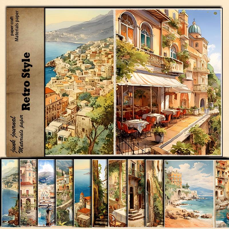 Ретро Европейский Пейзаж Островной Дневниковая Бумага - 10 Листов для Украшения Дневника и DIY