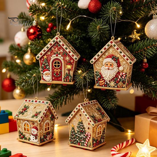 Personalized Room Ornament DIY Christmas Faux Pearl Art Painting Hanging Pendant Kit, 3D Bead Gingerbread Handmade Assembly Model House Miniature