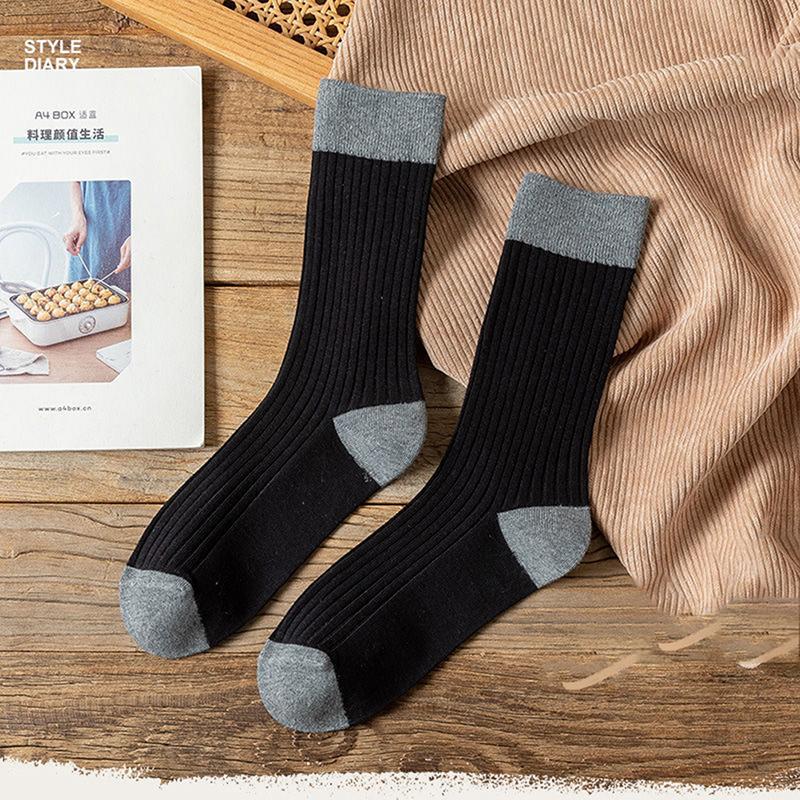 Spring And Autumn Pure Color All-Match Pile Socks Mid-Tube Socks Contrasting