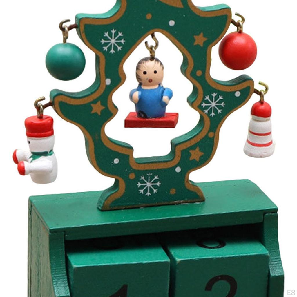 Christmas Calendar Desk Decoration, Calendar,Rustic with Number Blocks Tabletop for Office Living
