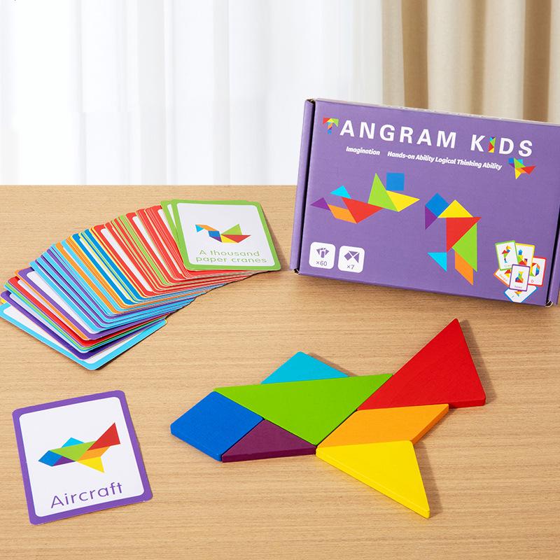 Large Particle Geometric Tangram Puzzle Cards for Children s Early Education