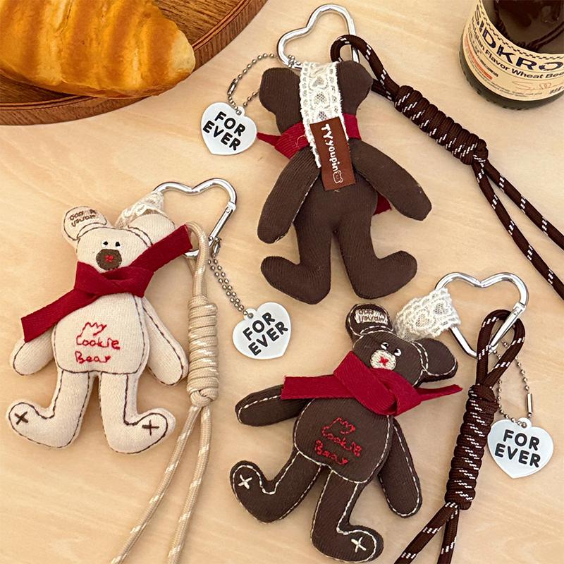 Korean Cartoon Fabric Scarf Bear Keychain Cute Little Bear Keyring Car Key Holder  Versatile Bag Pendant Couple Gifts