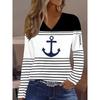 Women's V-neck Long-sleeved T-shirt Casual Fashion