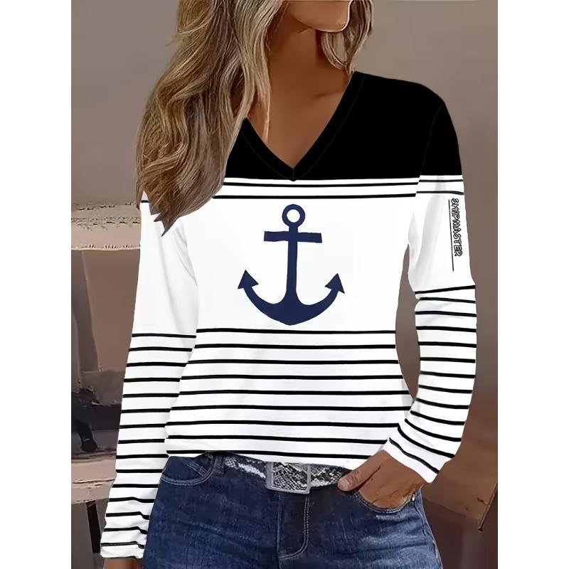 Women's V-neck Long-sleeved T-shirt Casual Fashion