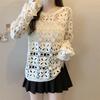 Plus Size Round Neck Hollow-out Hook Flower Gentle and Comfortable Long Sleeves Knitwear Blouse Air Conditioning Sun Protection Clothing for Women
