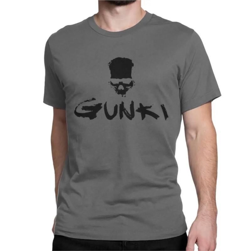 Gunki Funny T-Shirts Kurzarm Rundhals T-Shirt Baumwolle Große Größen Oberteile Gunki Logo Angeln Schädel für Männer Frauen T-Shirt