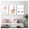 Posters and Prints Hello Gorgeous Sign Rose Gold Canvas Painting Girls Gifts Wall Art Decor Fashion Eyelashes Lipstick Makeup