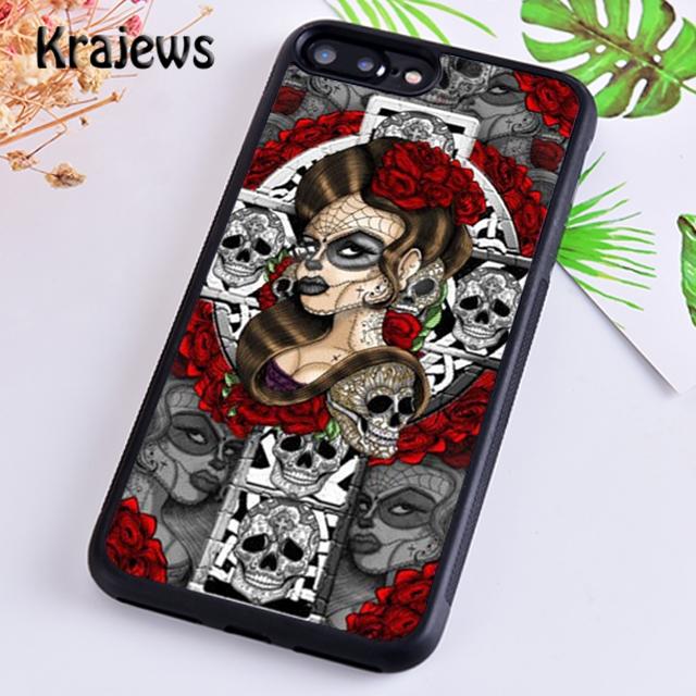 Krajews Candy Skull Sugar Day Of The Dead Phone Case For iPhone 14 5s 6s 7 8 plus X XR XS 11 12 13 pro max Samsung S21 S22 ultra