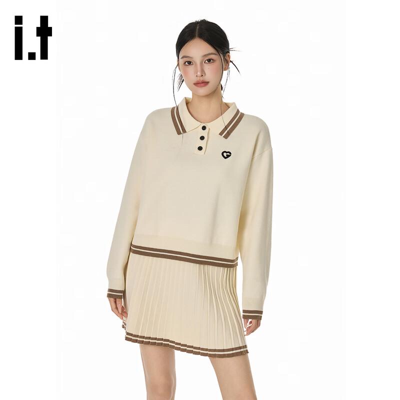 GROUND ZERO Women's College Style Striped Lapel Sweater