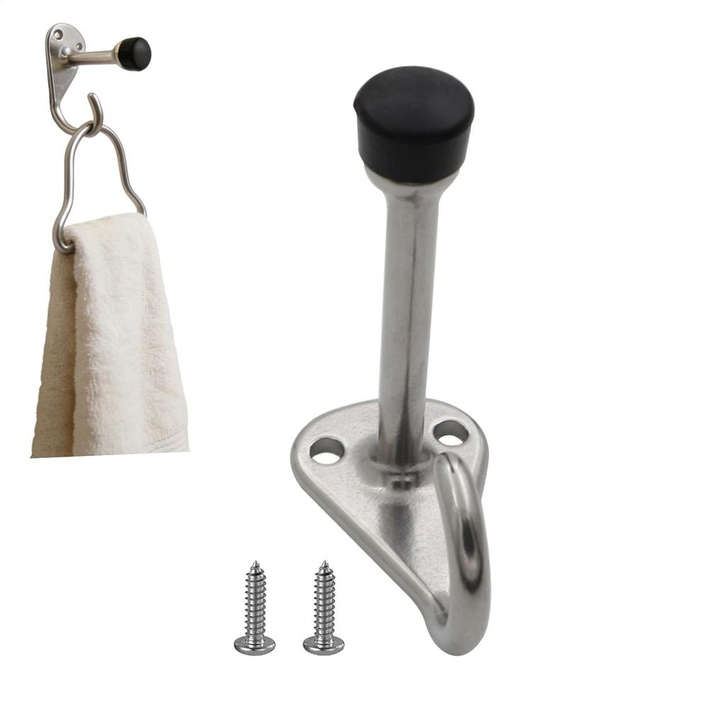 Stainless Steel RV Door Stoppers Quiet Protector Blocker Hardware Buffer Rubber Cylindrical Wall Door Stopper With Hook