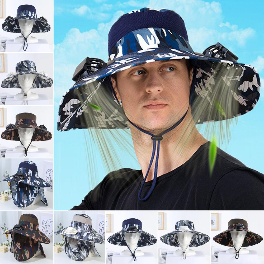 Solar Charging Solar Fan Hat Wide Brim Bucket Hat Portable Summer Cooler Cap  Sun Protection