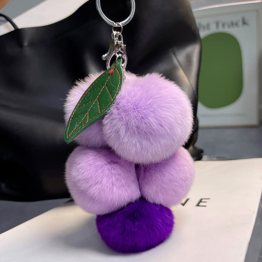 Real Rex Rabbit Hair Small Grape Bag Pendant Ins Internet Celebrity Cute Pom-pom Car Keychain Pendant Accessories Female