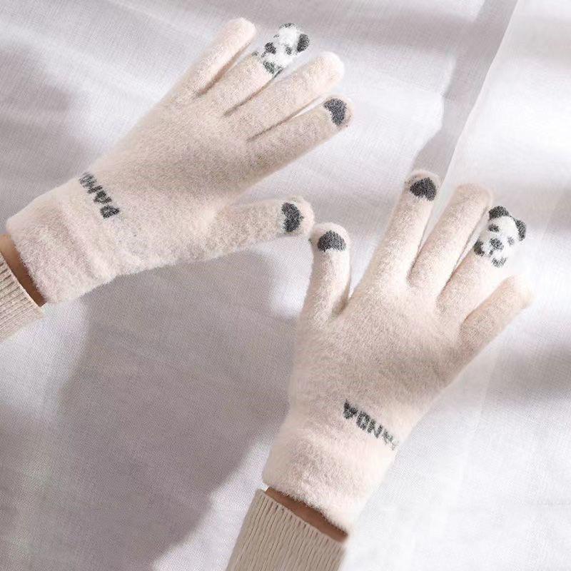 Niedliche Strickhandschuhe für Damen Herren Fingerlose Touchscreen-Handschuhe Winter Warm Plüsch Fäustlinge Radfahren Kalt Vollfingerhandschuhe