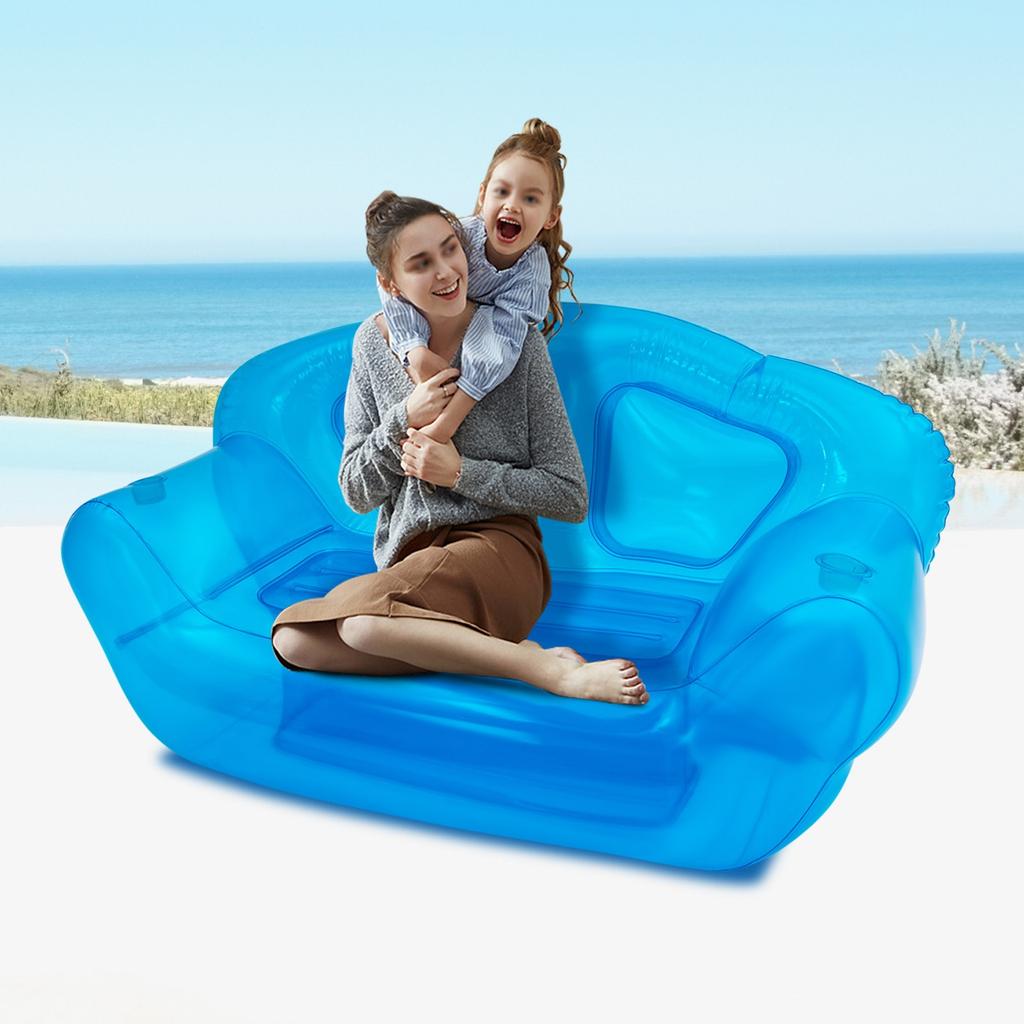 Large Inflatable Couch for Two Adults, Portable Indoor Outdoor Sofa Bed with Pump, Supports Up To 440 Lbs, Blue Lounge Furniture
