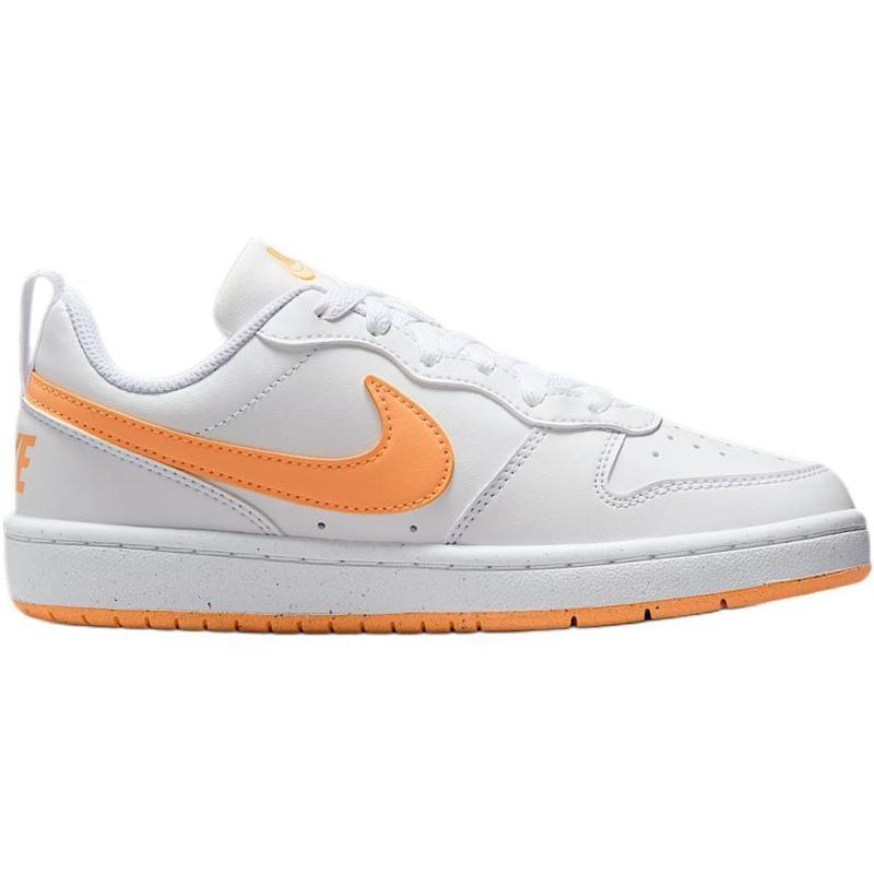 Nike Court Borough Anti Slip Wear Resistant Low Top Kids' Skateboarding Shoes White/Orange Sneakers DV5456-119