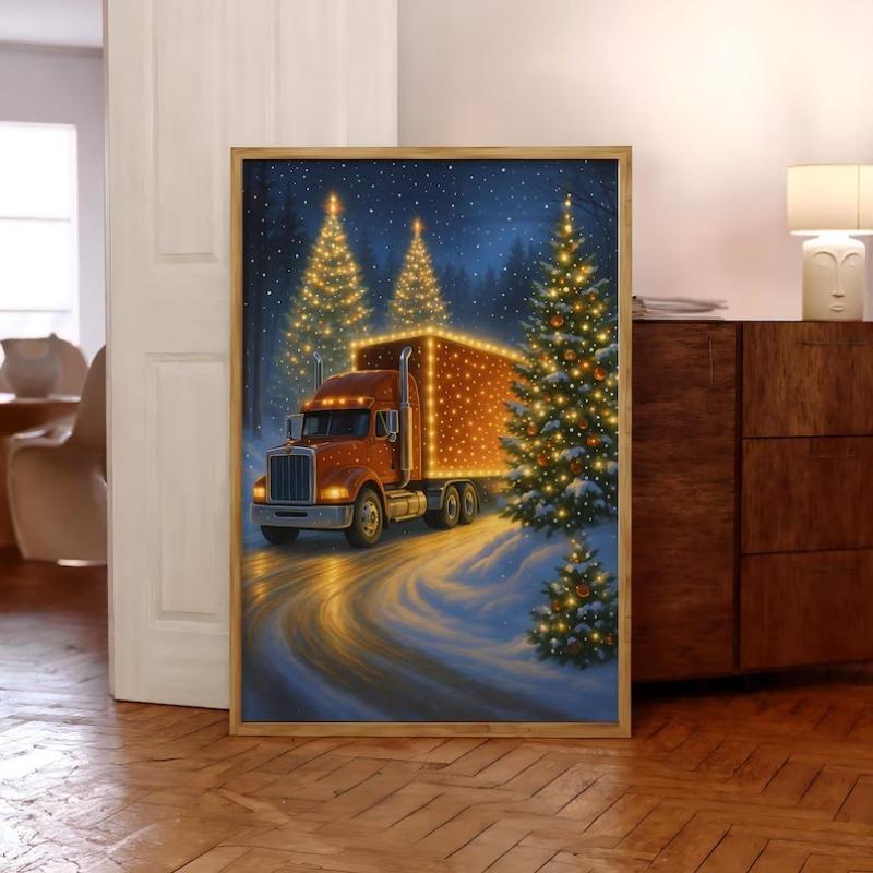 

Christmas Truck Print, Winter Wonderland Poster, Vintage Holiday Wall Art, Funky Retro Christmas Poster, New Year Wall Art 21X30CMNo Framed