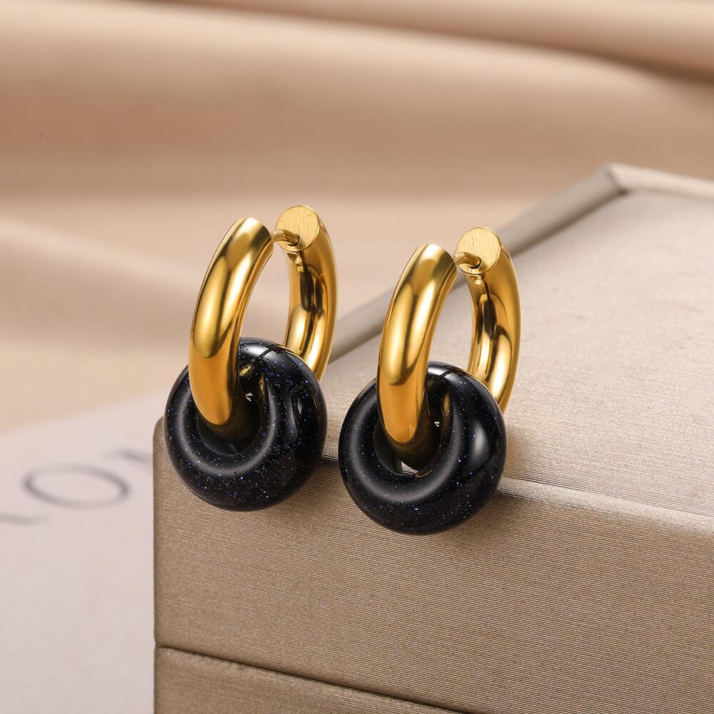 Kolorowe Kolczyki Koła z Kamienia Naturalnego Dla Kobiet Stal Nierdzewna Opal Okrągłe Geometryczne Kolczyki Wiszące Moda Biżuteria Boho Prezenty