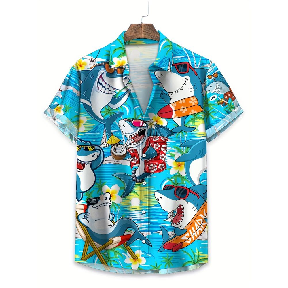 2026 Men's Summer Shirt Lapel Design Swimming Circle Gorilla Pattern Men's Large Size Shirt Fashion Loose Seaside Partywear