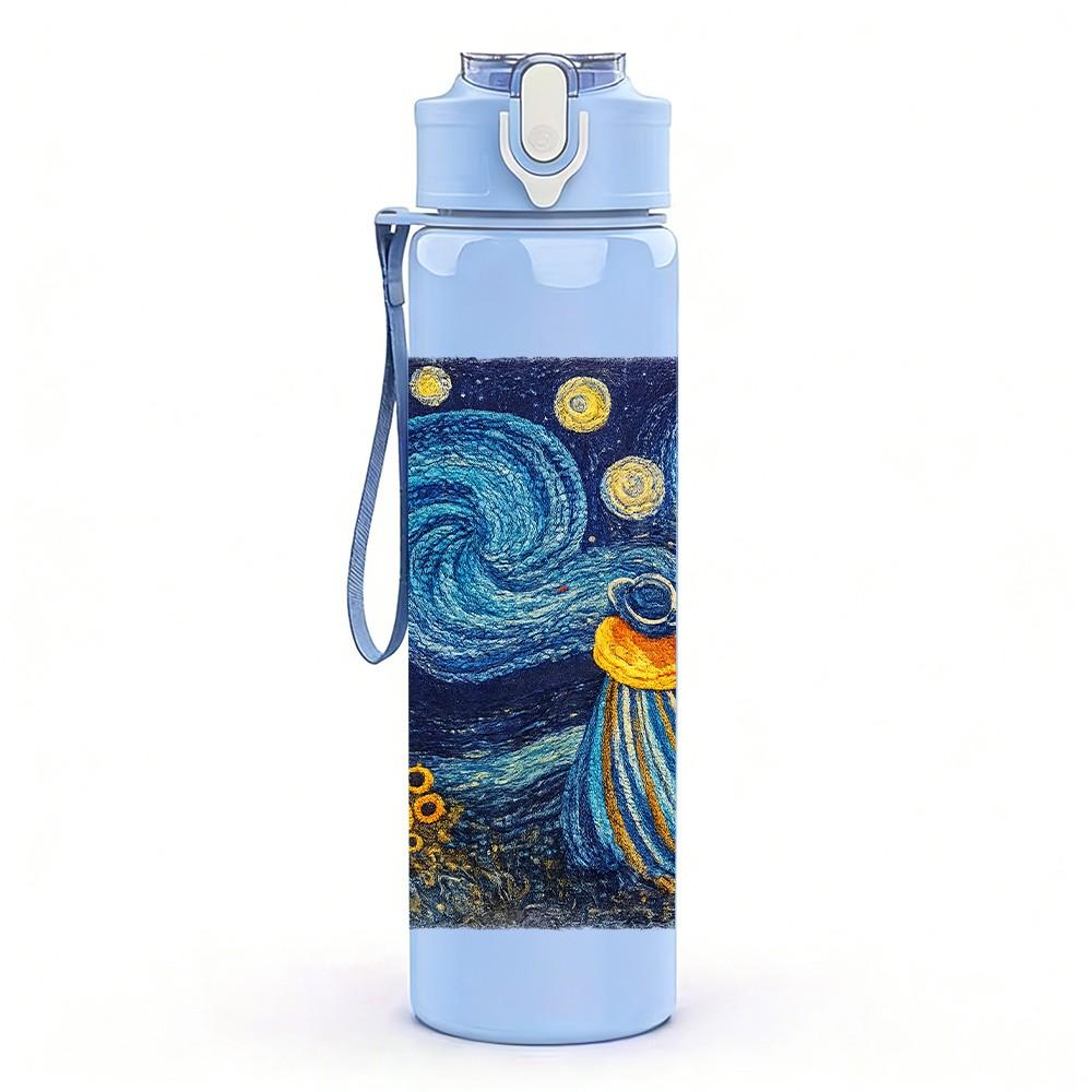 1PC Starry Night Van Gogh Famous Painting Print 750ml Color Plastic Sports Water Bottle Leakproof Flip Straw Lid Suitable for Sports Office Home Use