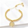 Gold-Plated 6mm Copper Bead Chain St. Benedict Pendant Adjustable Bracelet New Trend for Women's Daily Party Jewelry Accessory