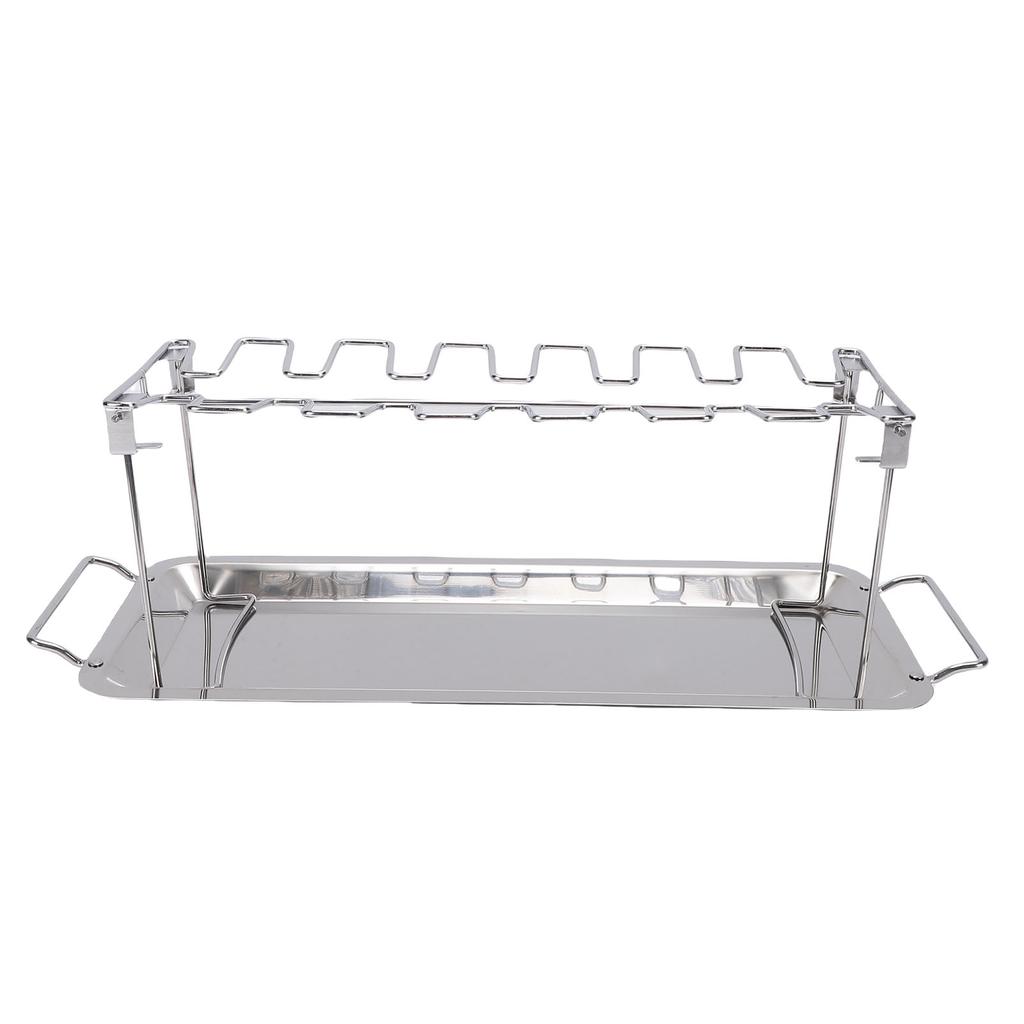 Chicken Leg Grill Rack with Drip Tray Foldable 12 Slots Stainless Steel BBQ Drumstick Holder Stand for Ovens Grills Smoker