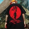 Oversized Short-Sleeve T-Shirt Featuring Japanese Ninja-Themed Graphic Print, Including the Name "Hattori Hanzo", Bold Calligraphy of the Kanji