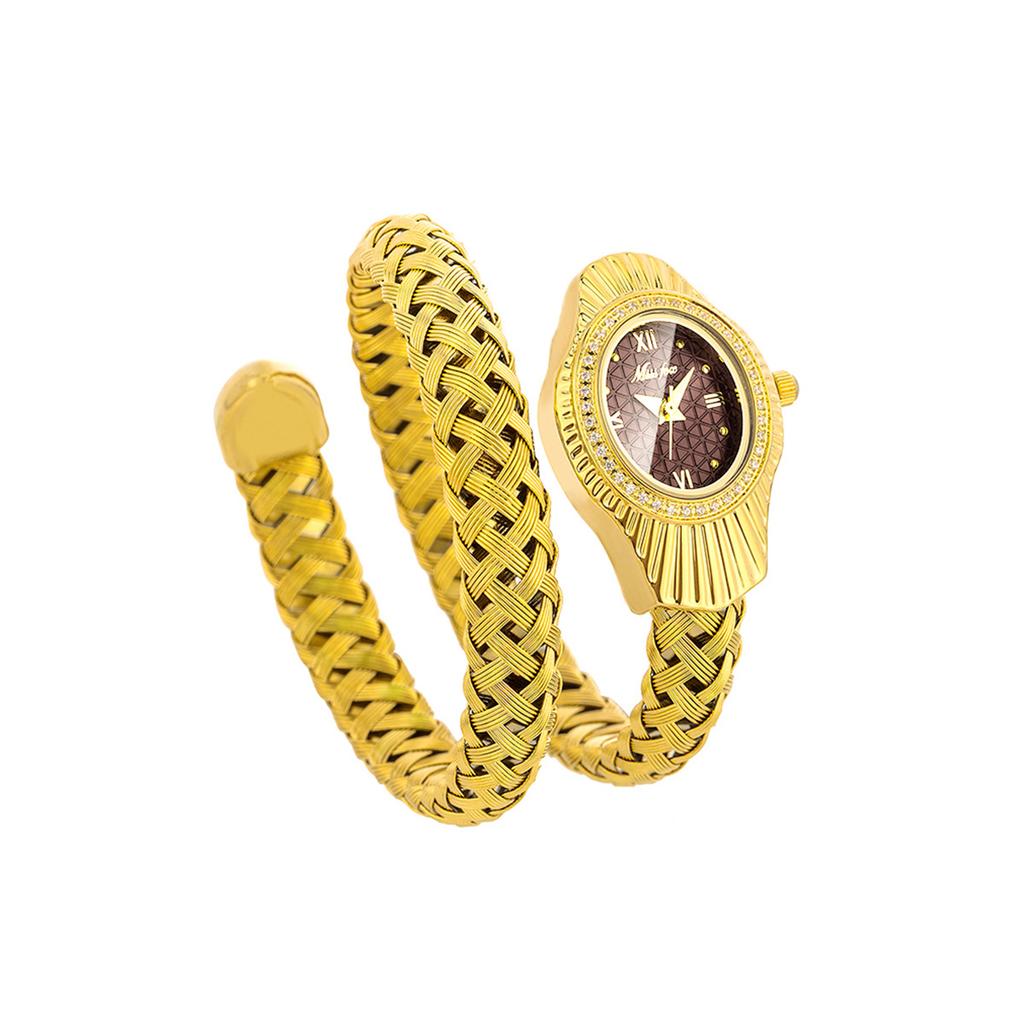 Fashion Women Snake Shape Quartz Watches Weave Design Steel Strap Luxury Rhinestone Dial Wristwatch Girls Clock Reloj Mujer