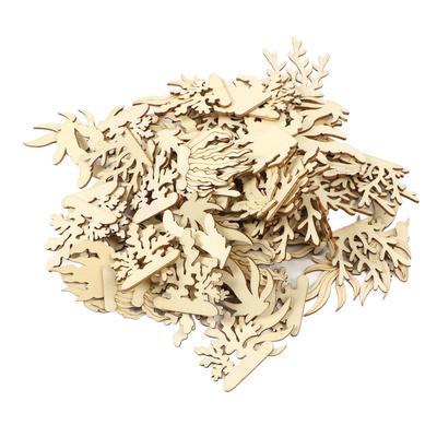 100pcs Unfinished Wooden Plants Chips Handcraft DIY Wooden Embellishments for Painting  Cards