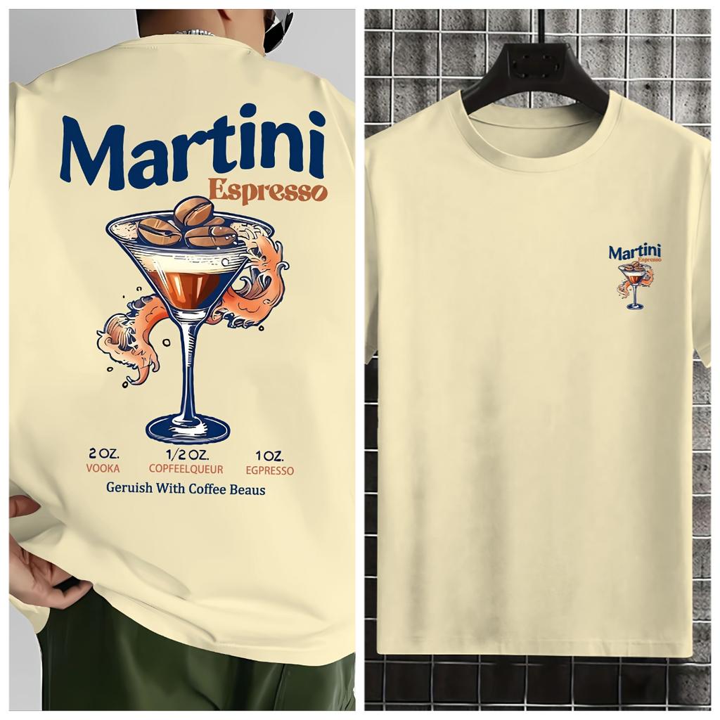 SpringSummer New Mens Cotton Martini Cocktail Pattern Printed Tshirt Street Casual Fashion Short Sleeve Round Neck Tshirt