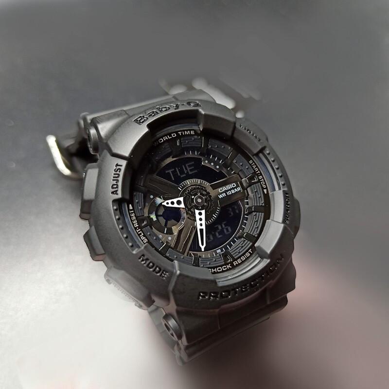 Casio BABY-G Theme Series Large Dial Dual Display Multi-Function Quartz Movement Resin Strap Japanese and Korean Watch Women’s Watch Black BA-110BC-1