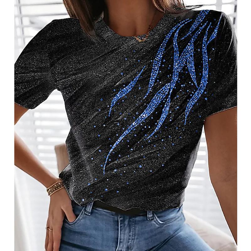 Damen Sommer T-Shirt Trend Druck Retro Mode Kurzarm T-Shirts Lässig Bedruckte Oberteile