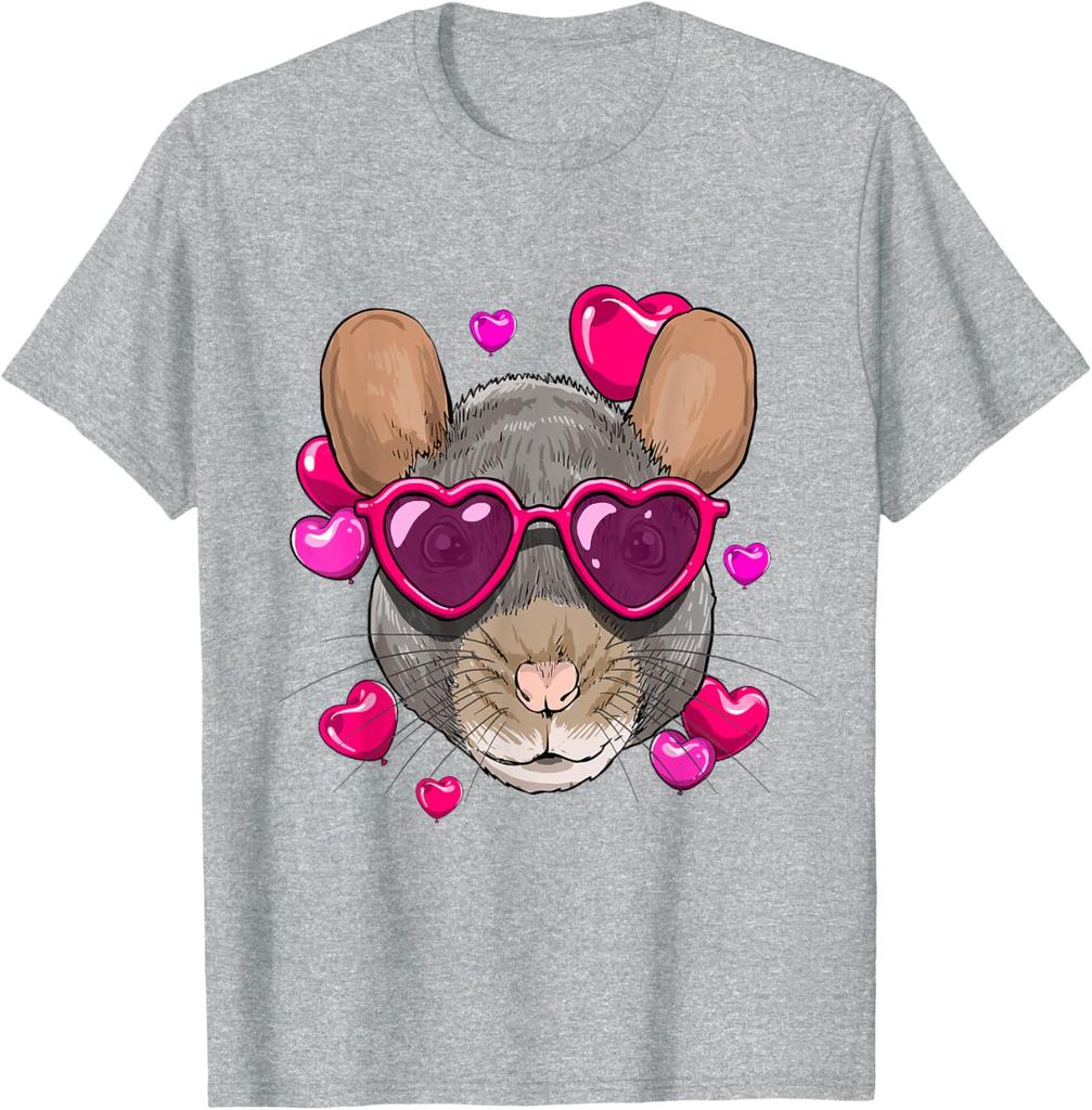 Valentine Chinchilla Rat Lover Heart Sunglasses Graphic Tee Cute Rodent Animal T-Shirt