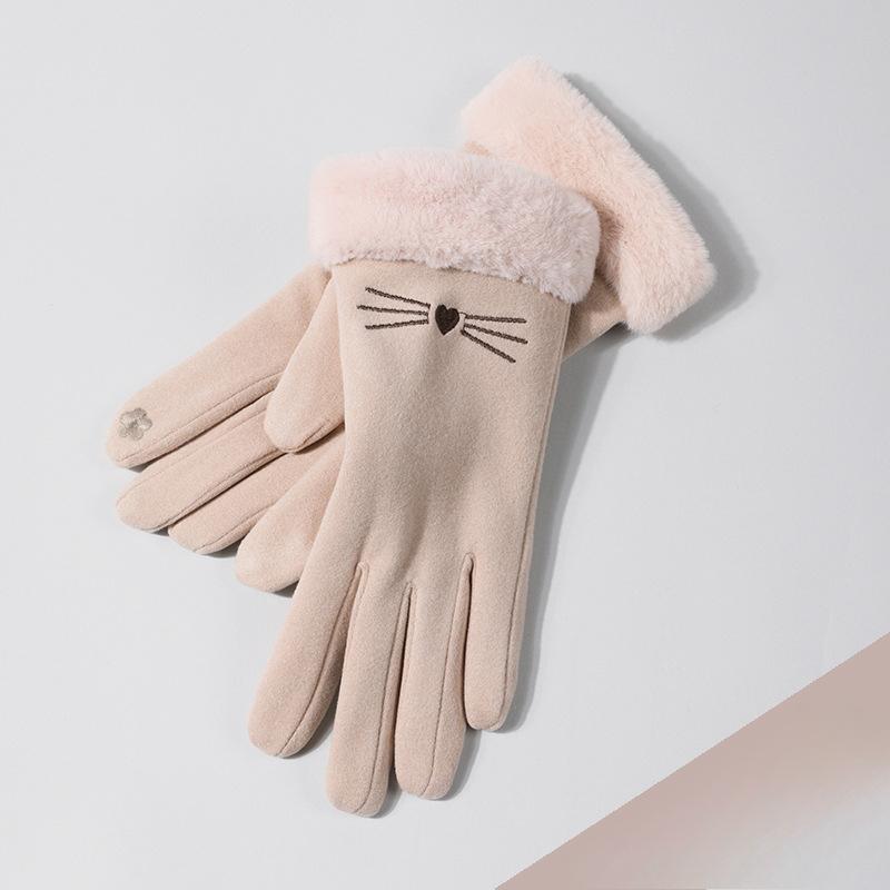 Cute Gloves for Women In Winter Plus Velvet Thickened Warm Korean Version Driving and Riding Tram Preventing Cold Riding Touch Screen