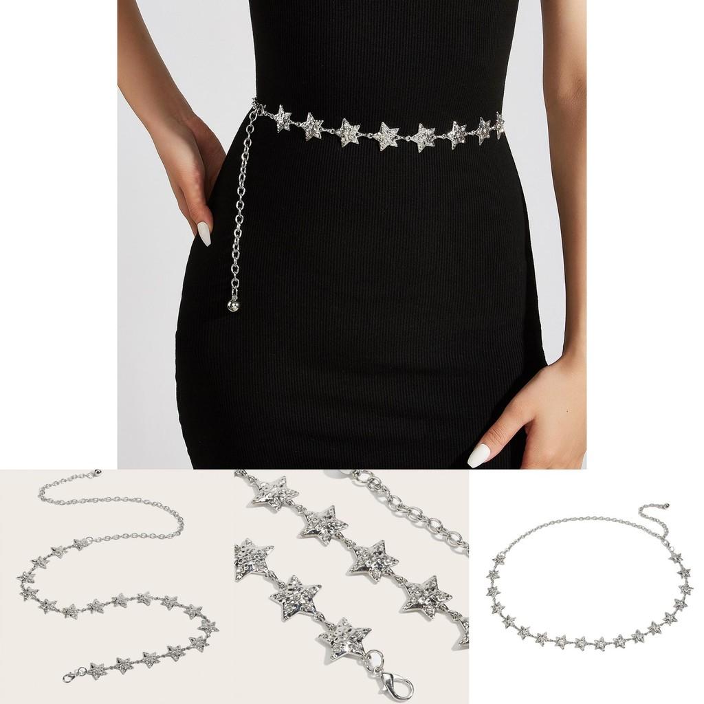 Metal Chain Star Waist Belt For Dresses With Hook Closure Stylish Summer Accessory