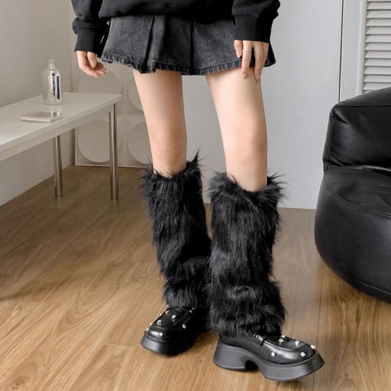 Women Cozy Winter Leg Warmers with Soft Furry Harajuku Fuzzy Plush Boot Cuffs Leg Covers for Indoor and Outdoor Use