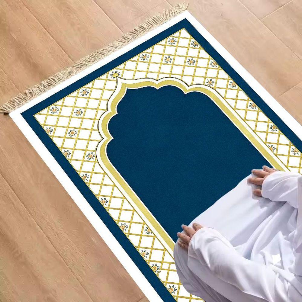 Lichtgewicht Islamitisch Gebedskleed Beige Moslim Mat met Kwastjes voor Dagelijks Gebed 48X98CM