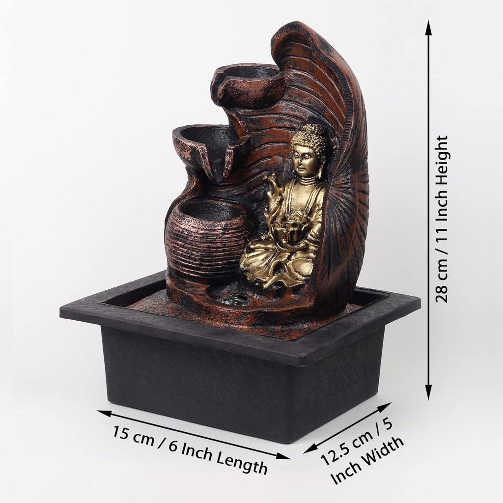 Gautam Buddha 3 Step Water Fountain with Led Light Indoor & Outdoor for Home Decor Decoration Showpiece Gift Gifting Items