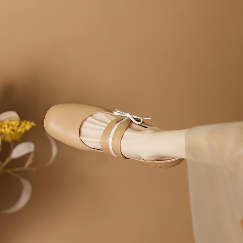 Fashion Vintage Square Toe Bowknot Decoration Pu Mary Jane Shoes Women 2025 New Summer Medium Heel Dress Pumps Elegant Autumn Office