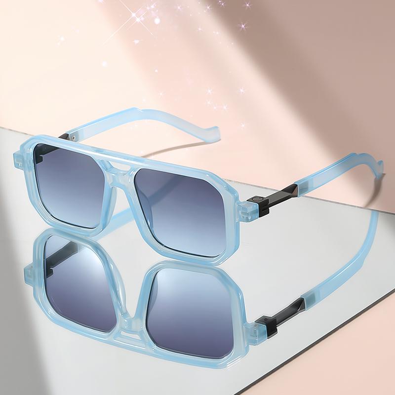 New large-framed double-beam sunglasses with a high-end touch and metal links, versatile and simple sunglasses