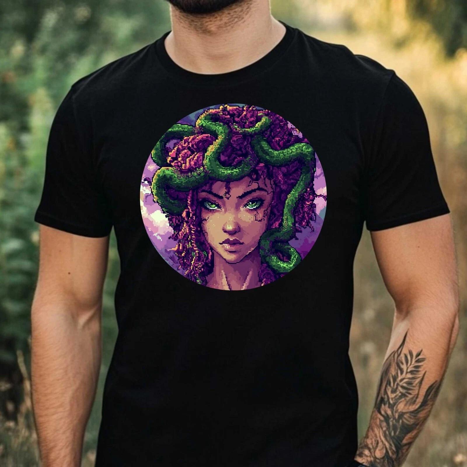 T-Shirt Herren Medusa Pixel Art Motiv Baumwolle Größe XS bis 5XL XXL