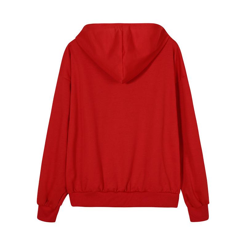 Rhinestone Zipper Hooded Sweatshirt: Streetwear Casual Style, Solid Color, Loose Fit.