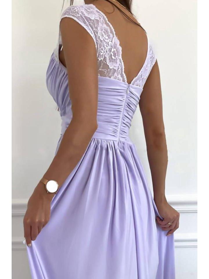 Europäischer und Amerikanischer Stil Ärmellos Spitze Rückenfrei Saumschlitz Damenkleid