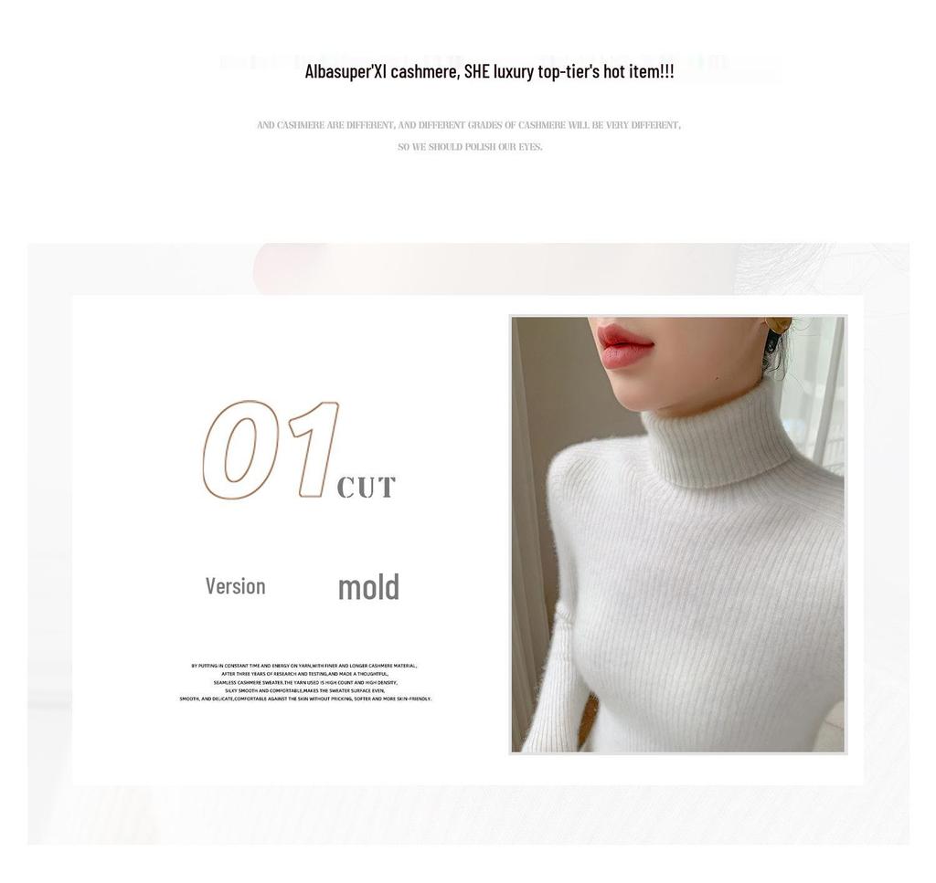 Elegant White Cashmere Turtleneck Women's Slim Fit Sweater - Flattering Autumn/Winter Knitwear.