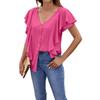 Women's Fashion Summer Flying Edge Ruffle Sleeve V-neck Shirt Single Breasted Top
