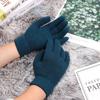 Thermal Wrist Warmer Basic Thicken Wool Knitted Mittens Plush Lining Full Fingered Gloves