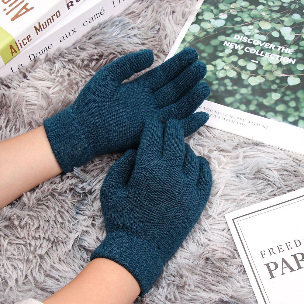 Thermal Wrist Warmer Basic Thicken Wool Knitted Mittens Plush Lining Full Fingered Gloves