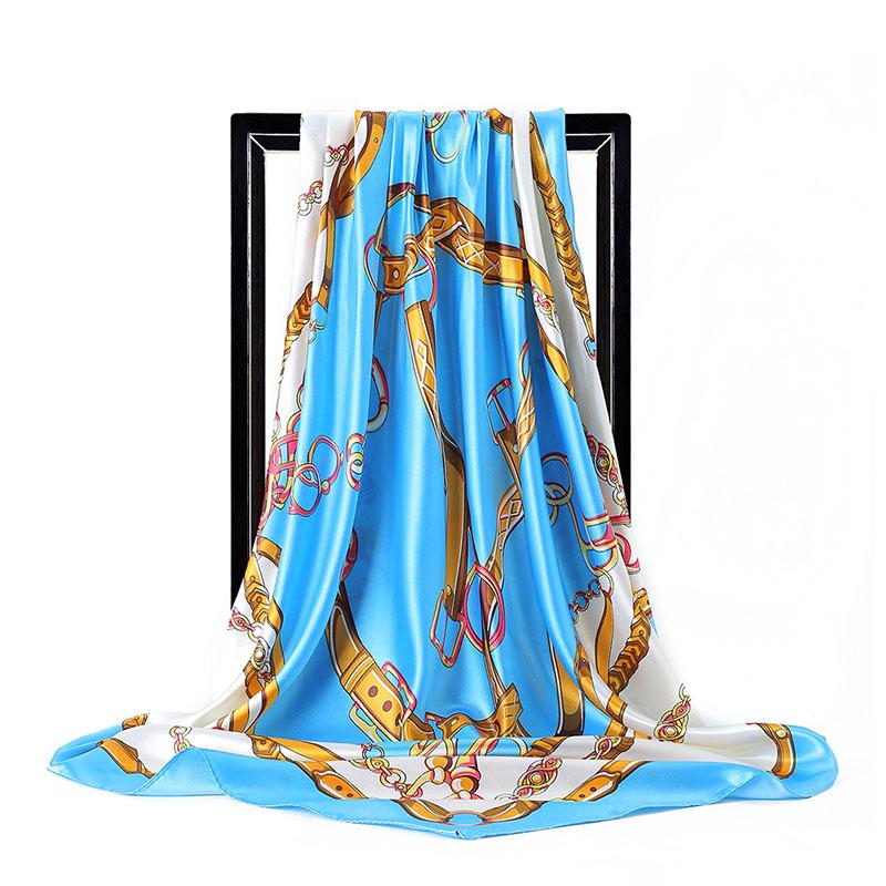 New Women Silk Scarf For Neck Hair Designer Bag Warp Soft Neckerchief Hijab Headscarf Female Foulard Print Paisley Scarf 90*90cm