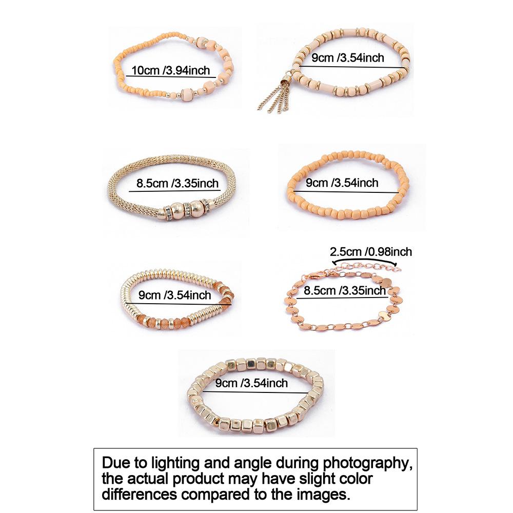 Bohemian Multi Layer Stackable Bracelet Fresh Sweet Style Handmade Beaded Pink Metal Chain Bracelet Jewelry For Women